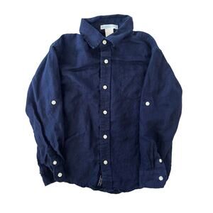 JANIE AND JACK Navy Linen Button Down Shirt 5